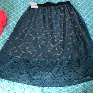 LulaRoe Jade green and nude lace skirt.